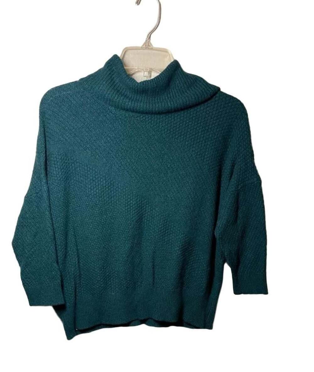 LOFT Wool Angora Blend Cowl Neck Sweater Womens Medium Green 3/4 Sleeve Knit